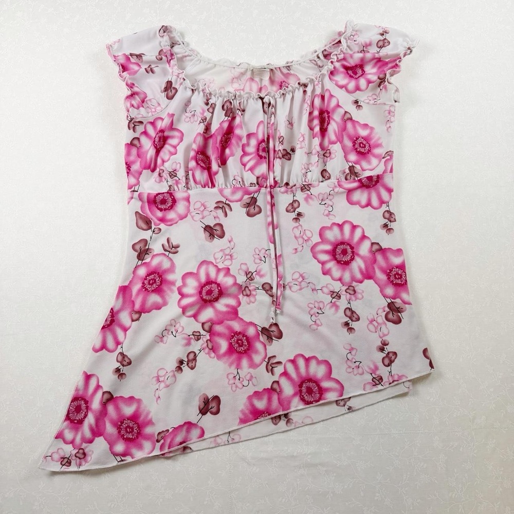 Y2K LA Khaki Pink Floral Peasant Top — Size M